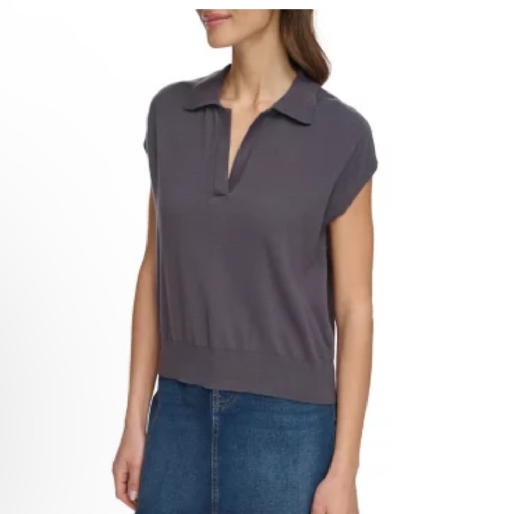 NWT DKNY Ladies Sleeveless Collared Sweater Grey Size M - Picture 2 of 10